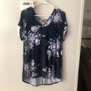 Floral Top with Caged Back Cutout Design, Size Large